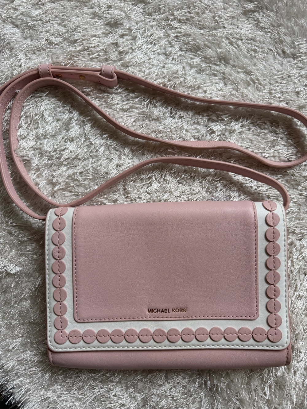 Michael Kors Blush Pink and White Leather Crossbody Bag